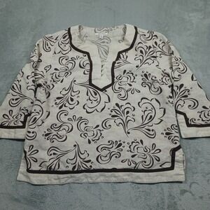 JM Collection Top Womens 18 Brown Linen Floral Casual Preppy